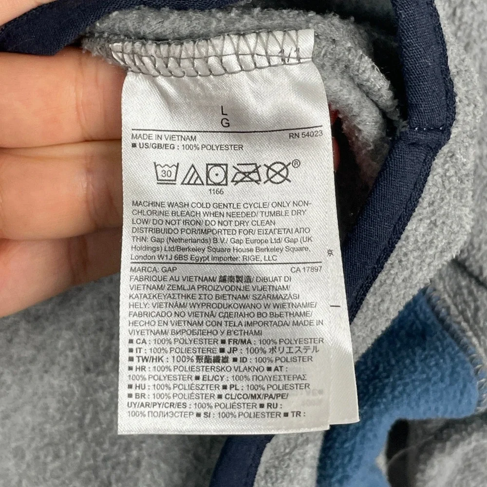 Gap Pullover Men Large Gray Blue Colorblock Fleece Quarter Zip Sweater Preppy